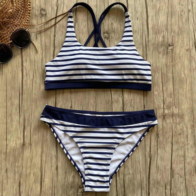 Striped Swimsuit Bikini Push Up Swimwear Bumr