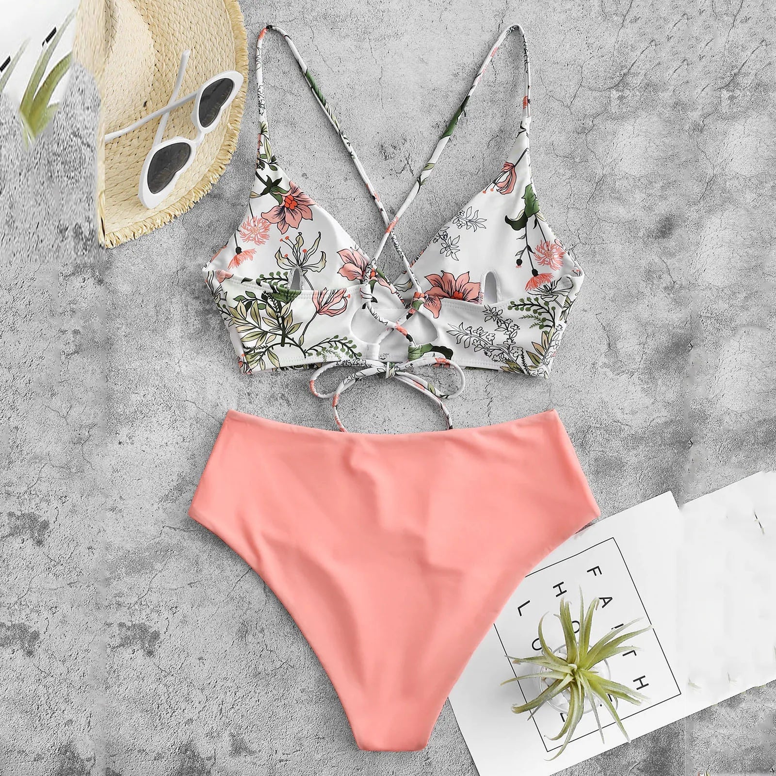 Flower Print Bikini Split Swimsuit Bumr