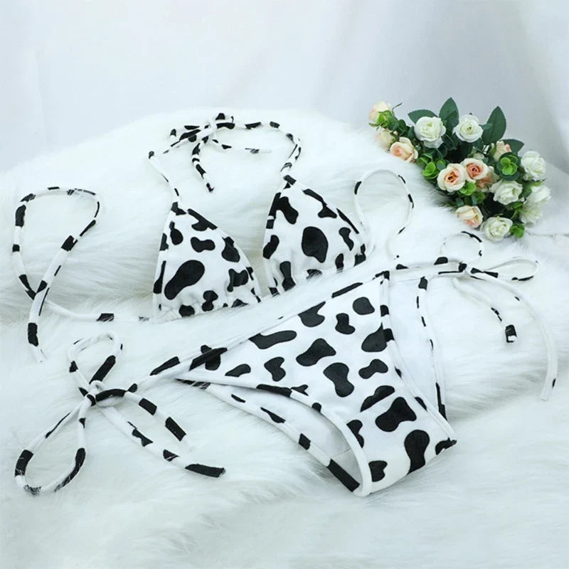 Japanese Style Cute Milk Cow Dotted Mini Bikini Set Bumr