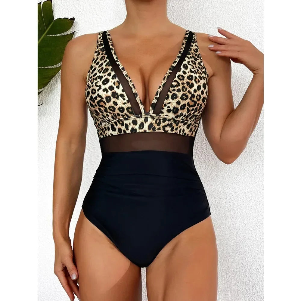 2024 New Summer Beach Swimwear Solid One-piece Swimsuit Women Deep V-neck Removable Bra Plain Monokinis Swimsuit Female Bumr