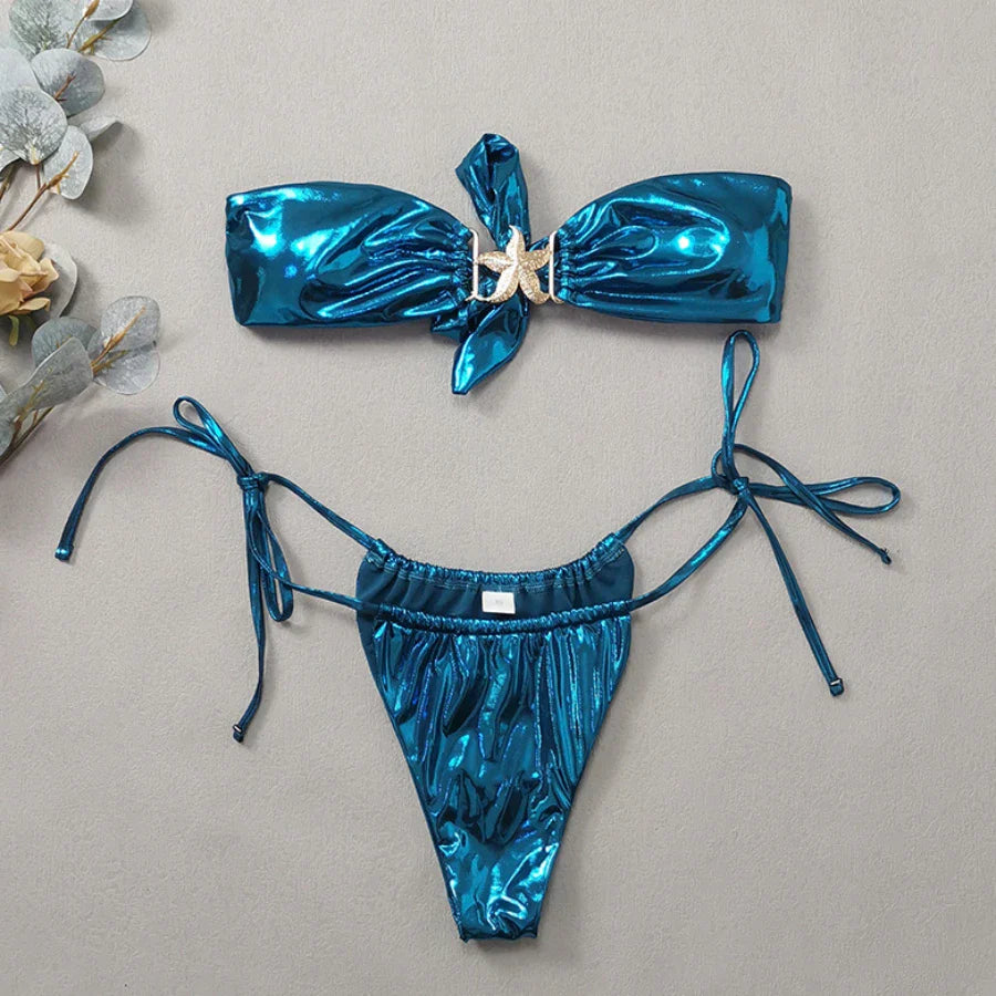 Gem Blue Glossy Bikini Swimsuit Summer Bumr