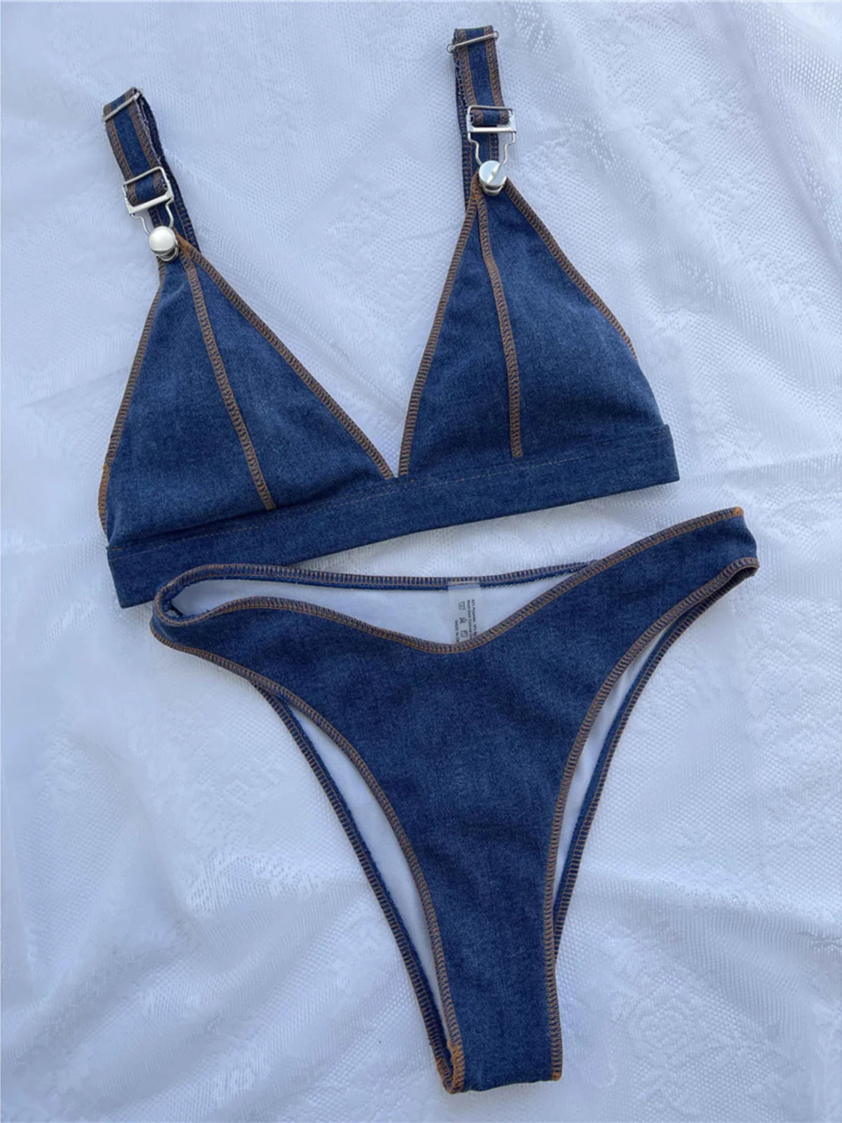 Sexy Denim Blue Brazilian High Cut Bikini Female Bumr