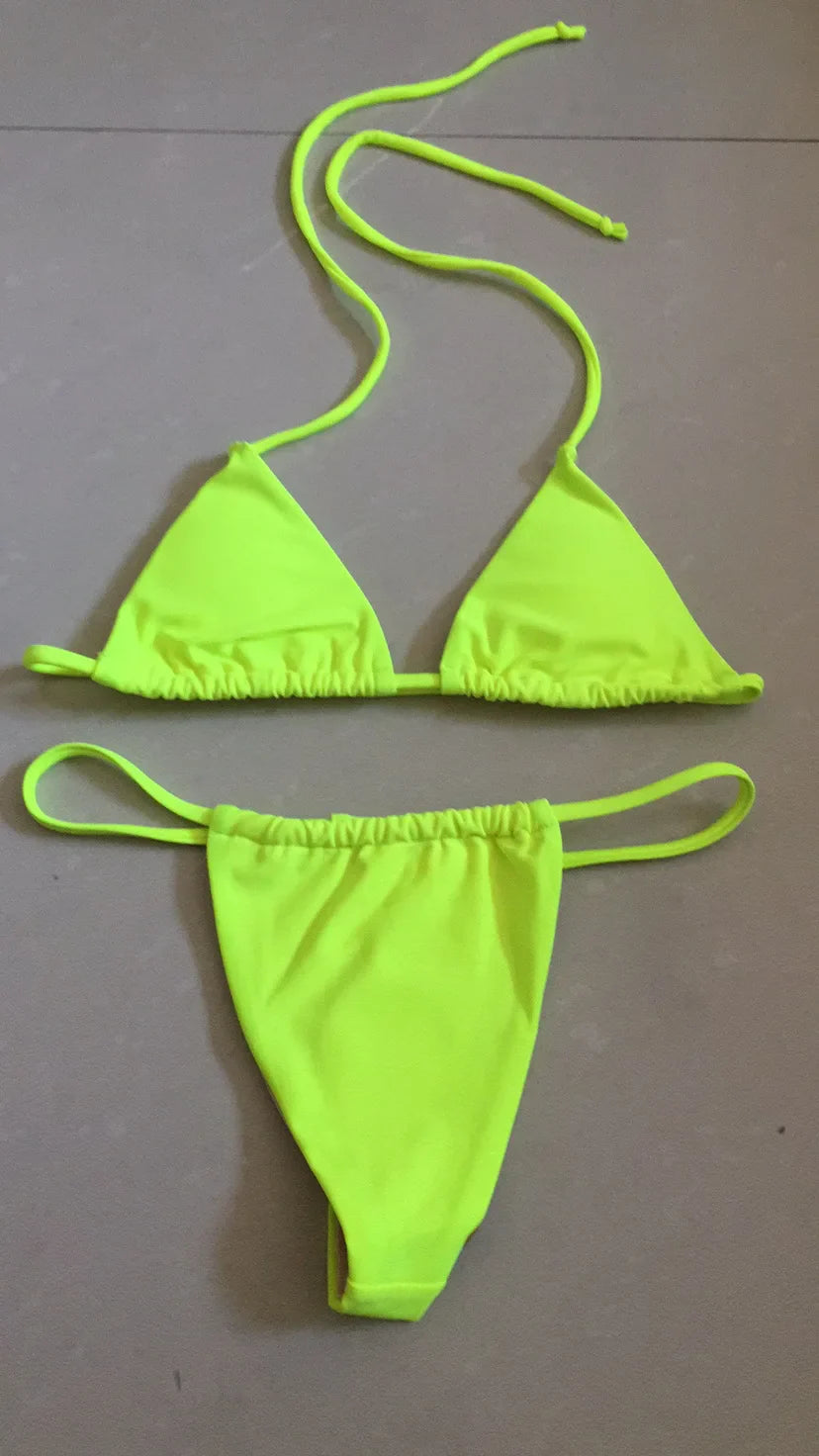 Sexy Thong Brazilian Beach Wear Bikini Neon Yellow Bumr