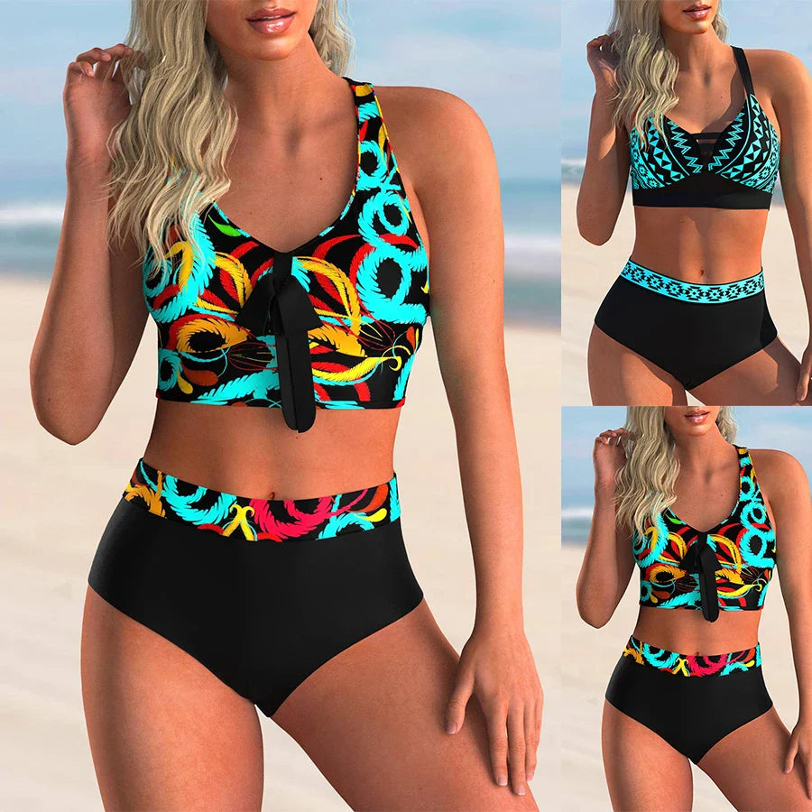 Two Piece Set with Colorful Ring Printed Swimwear Bumr