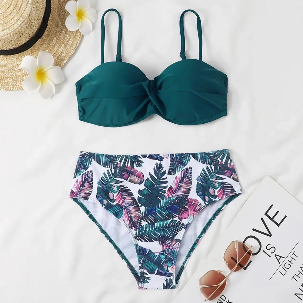 Two Piece Tropical Print Swimming Suit Bumr