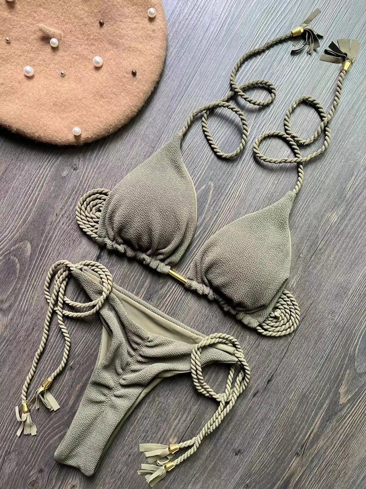 Sexy Braiding rope Bandage Bikini Set Bumr