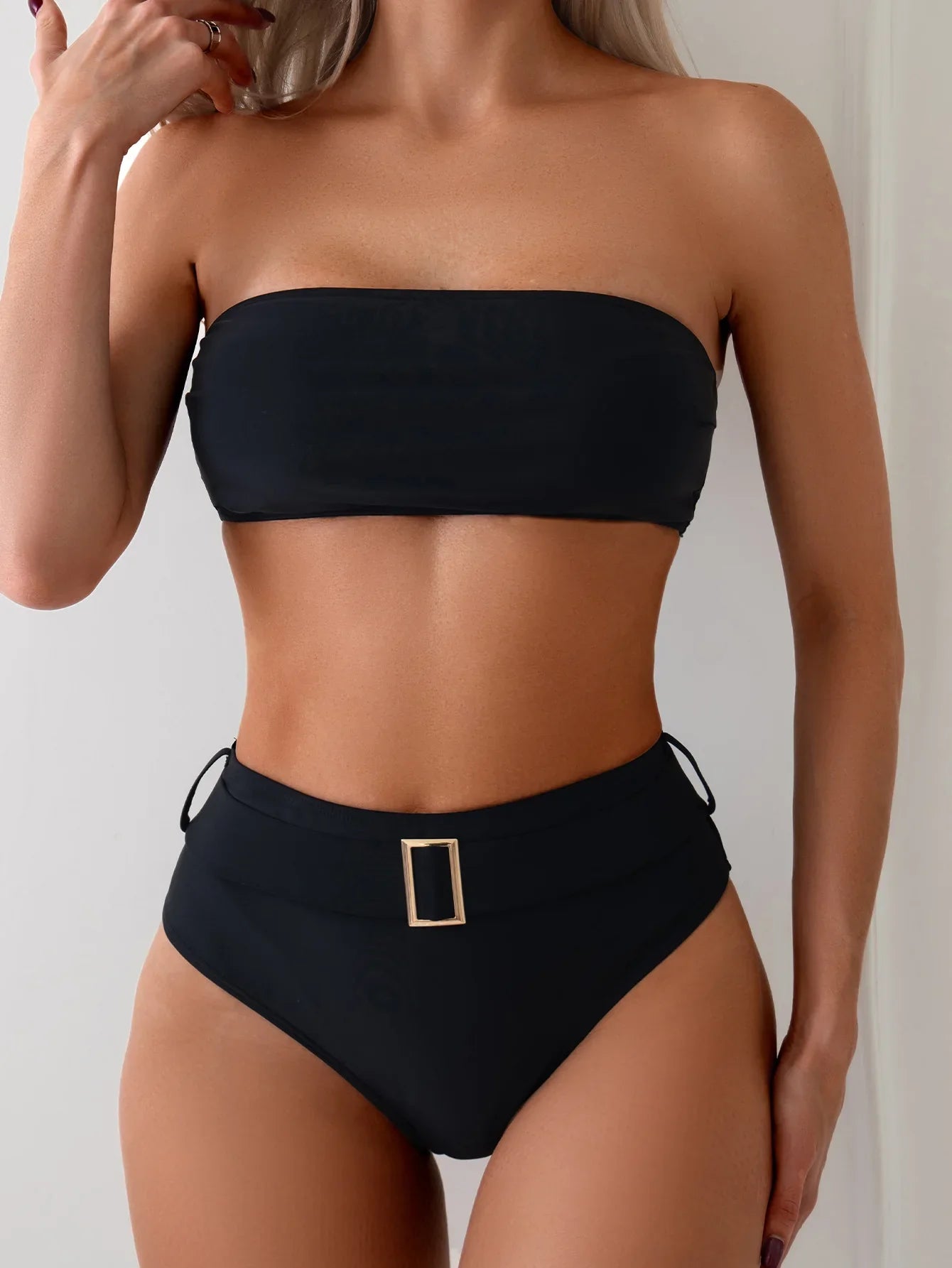 Black Bandeau High Waist Swimsuit Bumr