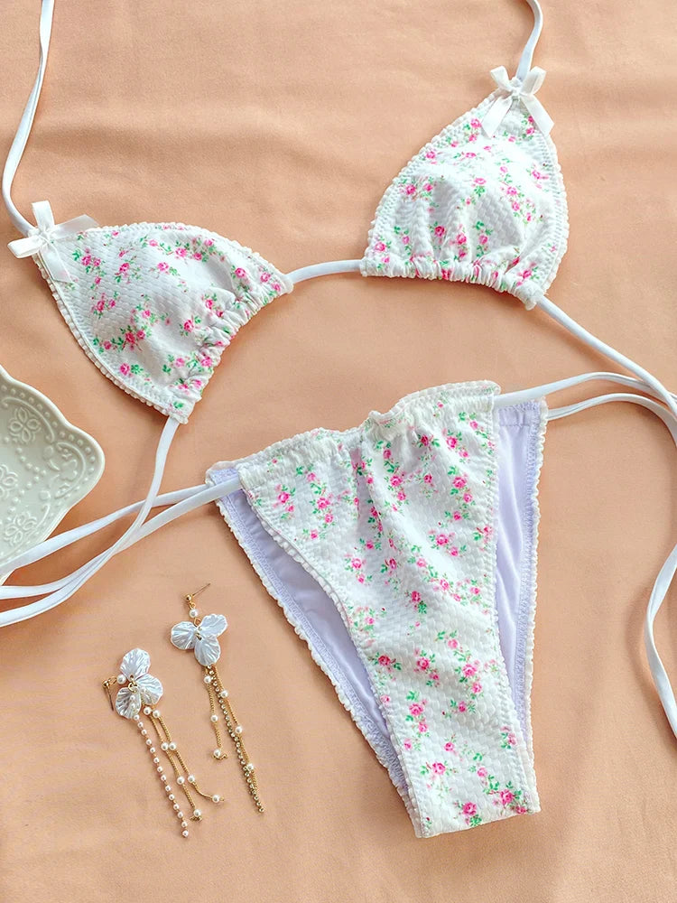 Print Floral Swimsuit Triangle Bikini Sexy Swimwear Bumr