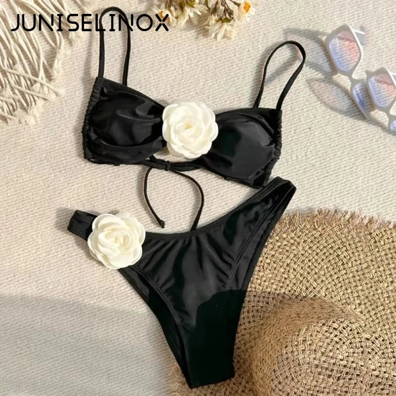 Sexy Flower Bandeau Swimwear Thong Bikini Bumr