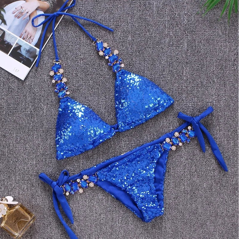 Shiny Sexy Bikini Swimsuit With Rhinestones Bumr